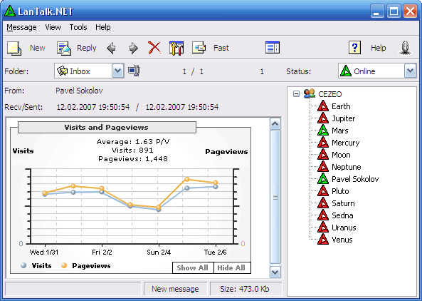 LanTalk NET Main window. Embeded images.
