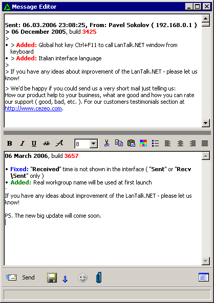 IM style Message Editor ( with conversation history )